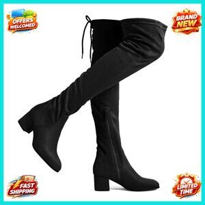 Women's Over The Knee Thigh High Boots Chunky Heel Stretch Suede PU
